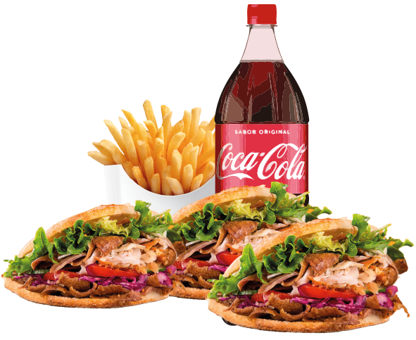 Menú 12 3 Kebabs + Refresco 1,25 L. + Patatas